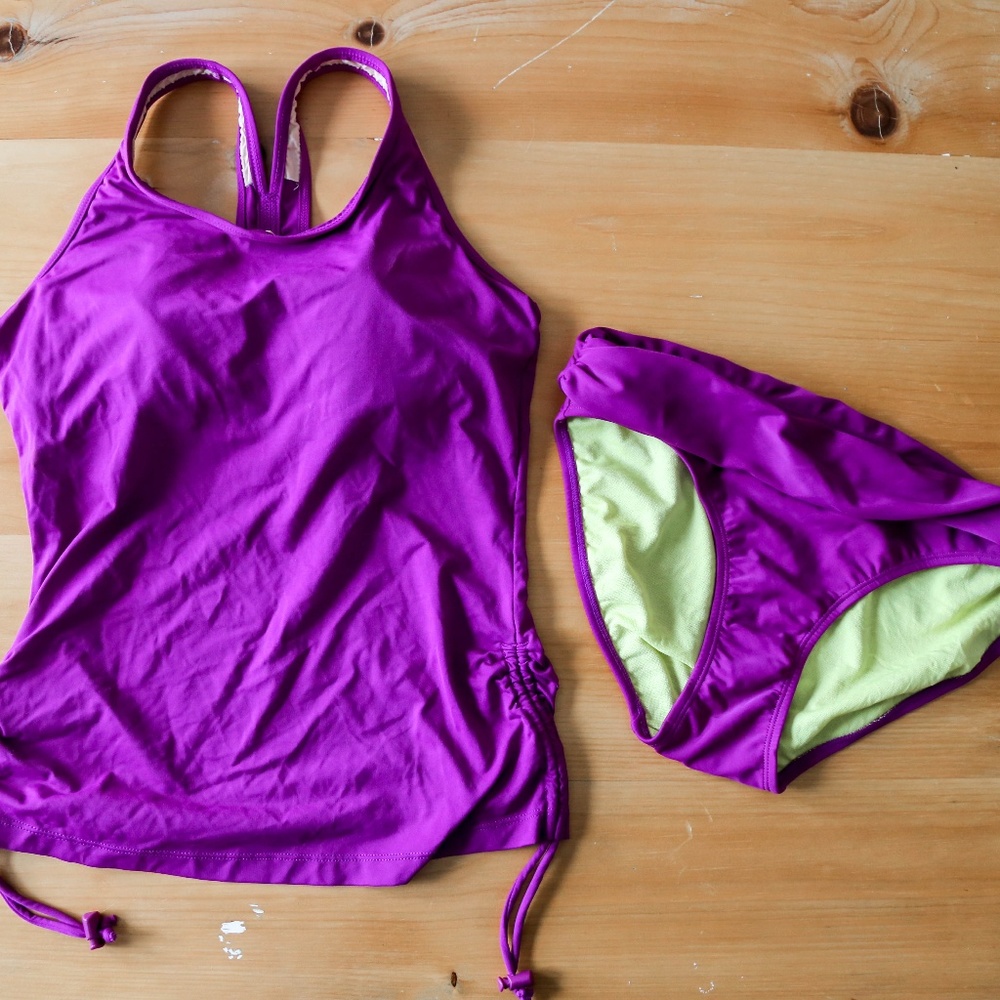 Athleta Purple Scoop Tankini with Bikini Bottoms